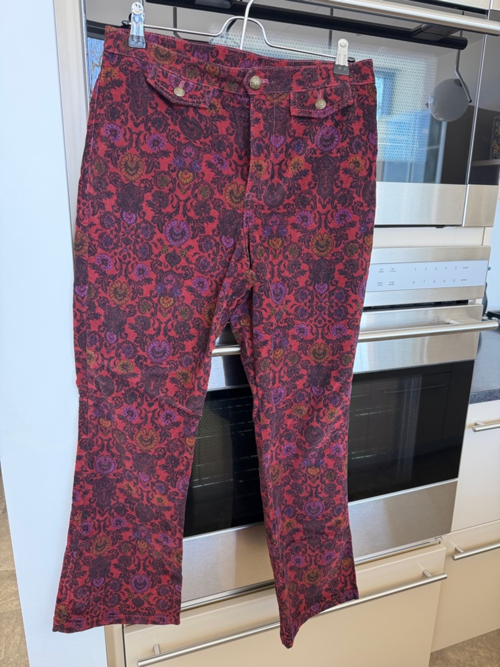 Free People Red Floral Corduroy Pants